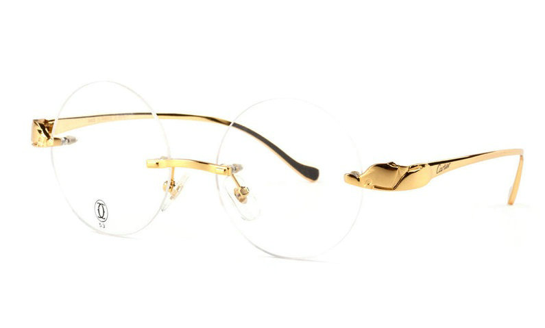 Wholesale Cheap Replica Panthère Cartier Gold Round Glasses Frames for Sale-003