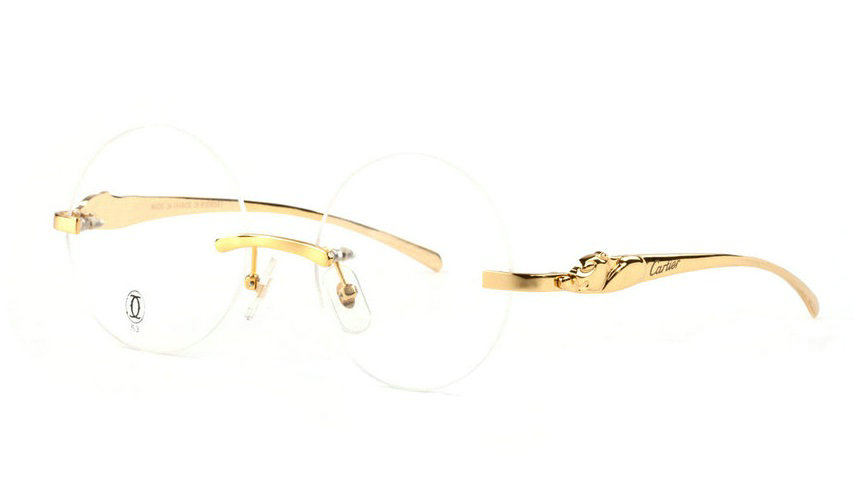 Wholesale Cheap Replica Panthère Cartier Gold Round Glasses Frames for Sale-005