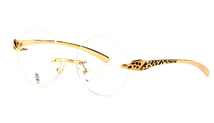 Wholesale Cheap Replica Panthère Cartier Gold Round Glasses Frames for Sale-007