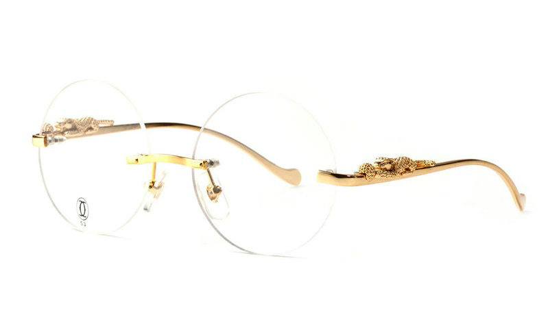 Wholesale Cheap Replica Panthère Cartier Gold Round Glasses Frames for Sale-008