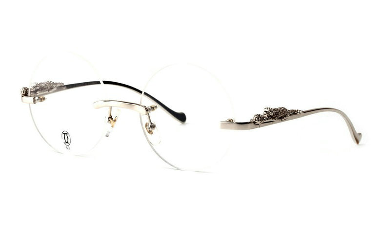 Wholesale Cheap Replica Panthère Cartier Silver Round Glasses Frames for Sale-009