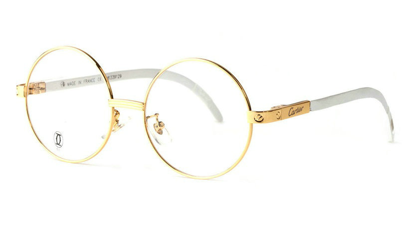Wholesale Cheap Replica Cartier Round Metal Glasses Wood Frames for Sale-014