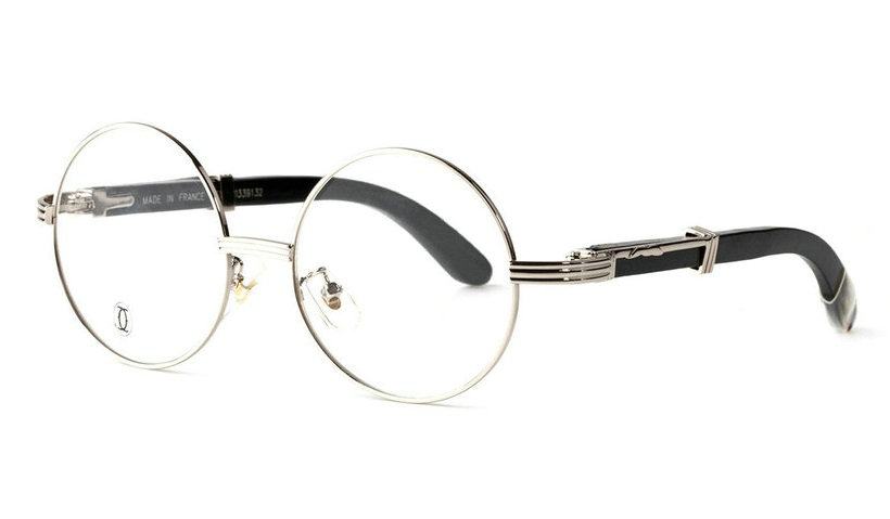 Wholesale Cheap Replica Cartier Round Metal Glasses Wood Frames for Sale-020