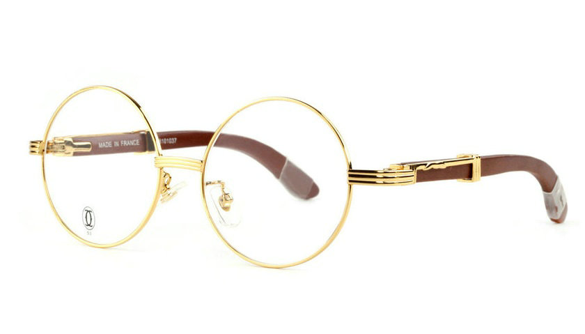 Wholesale Cheap Replica Cartier Round Metal Glasses Wood Frames for Sale-022