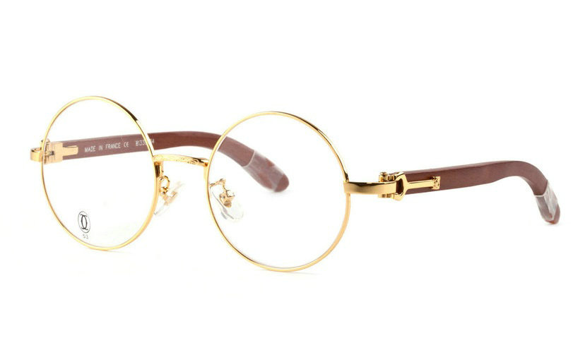Wholesale Cheap Replica Cartier Round Metal Glasses Wood Frames for Sale-031