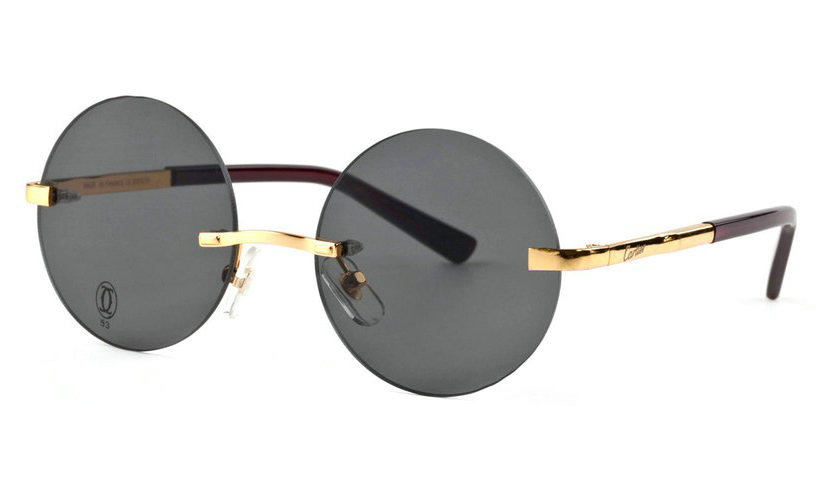 Wholesale Cheap Replica Cartier Round Metal Glasses Wood Frames for Sale-041
