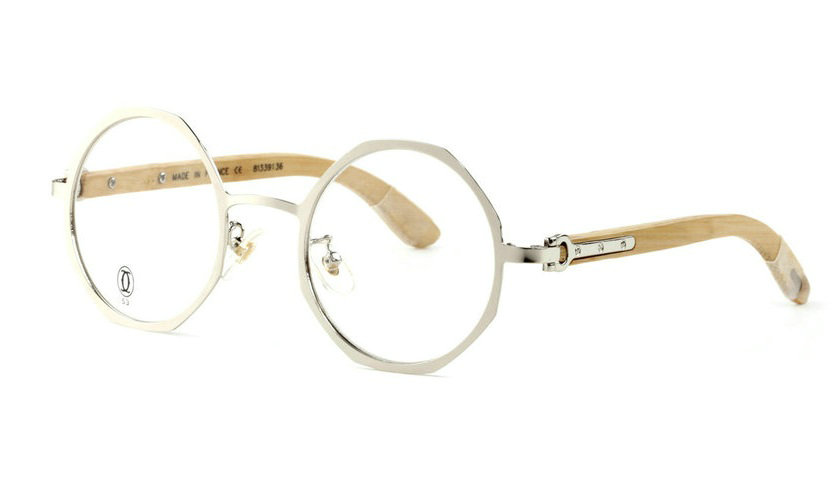 Wholesale Cheap Replica Cartier Silver Round Glasses Bamboo Frames for Sale-047