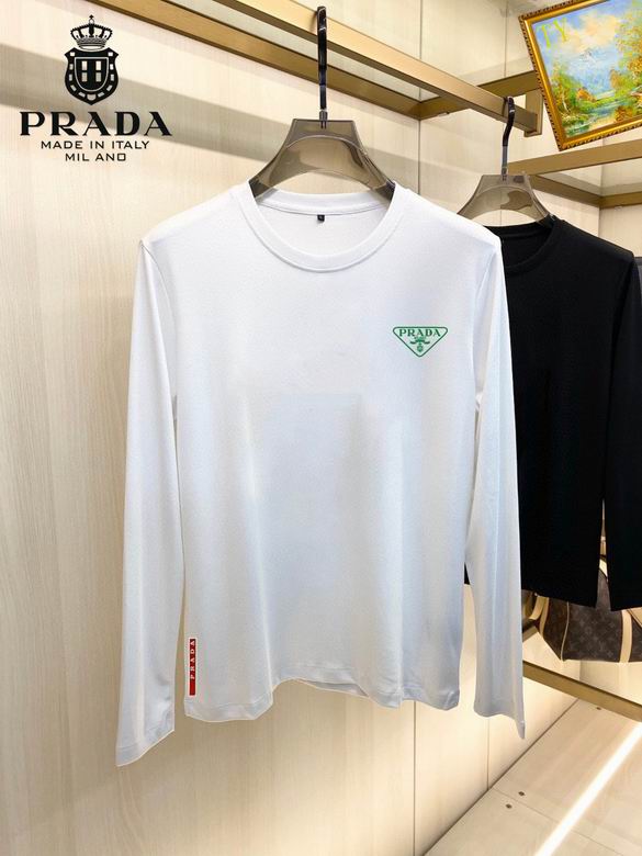 Wholesale Cheap P rada Long Sleeve Round Collar T Shirts for Sale