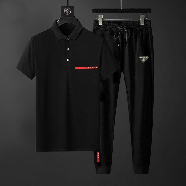 Wholesale Cheap Prada Short Sleeve Replica Tracksuits Sets for Sale