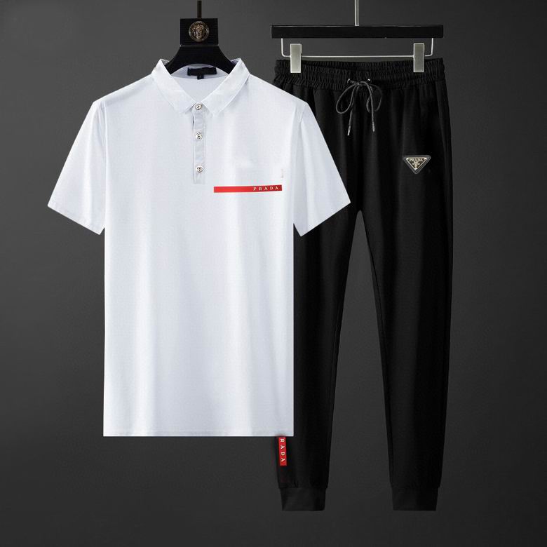 Wholesale Cheap Prada Short Sleeve Replica Tracksuits Sets for Sale