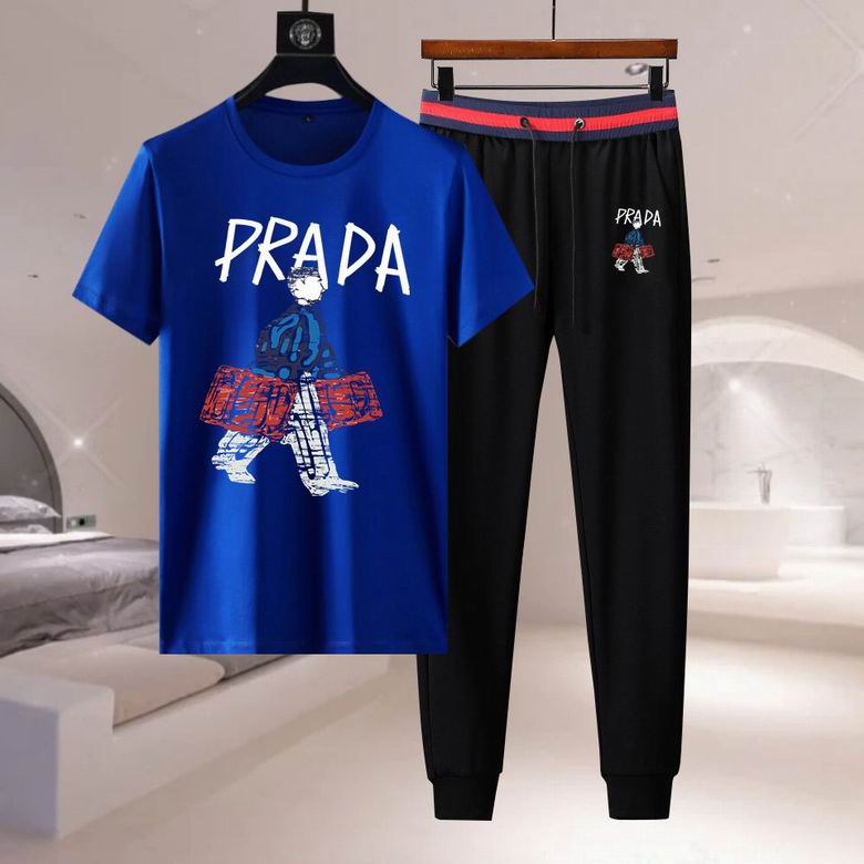 Wholesale Cheap Prada Short Sleeve Replica Tracksuits Sets for Sale