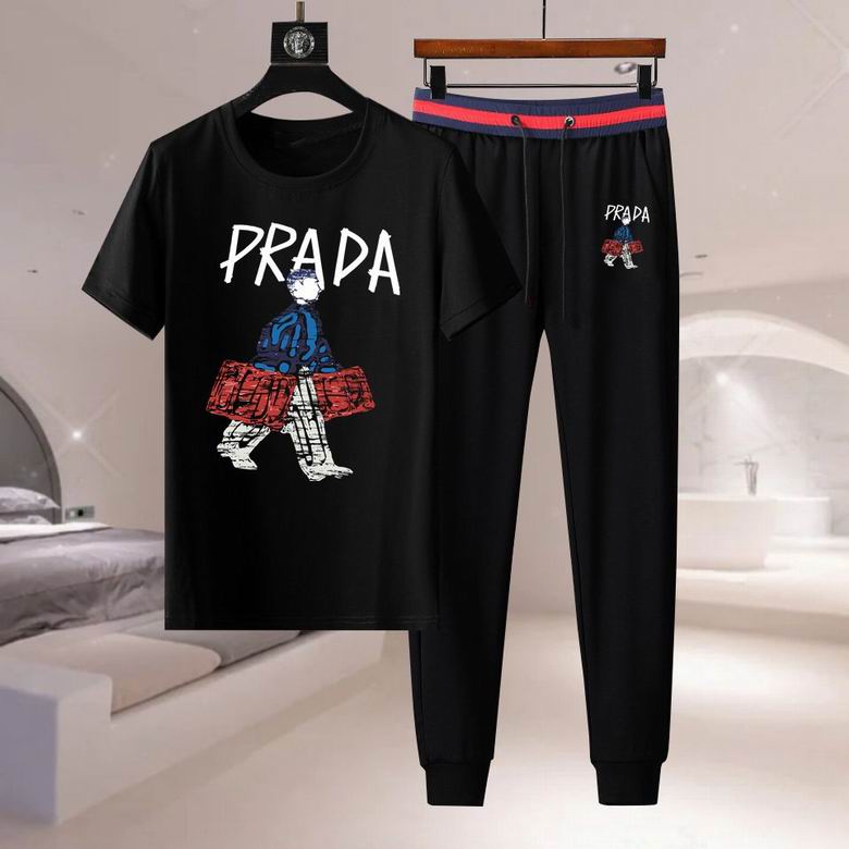 Wholesale Cheap Prada Short Sleeve Replica Tracksuits Sets for Sale