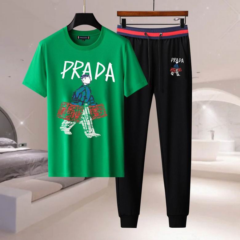 Wholesale Cheap Prada Short Sleeve Replica Tracksuits Sets for Sale