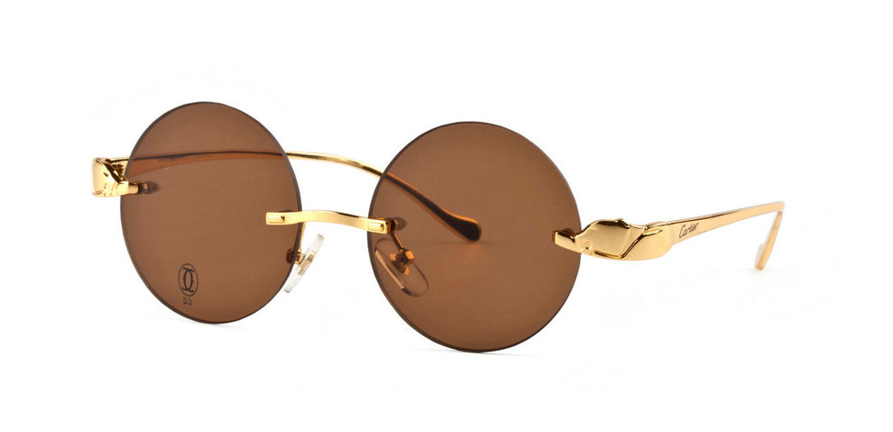 Wholesale Cheap Panthère de Cartier Round Gold Sunglasses & Frames for Sale-002